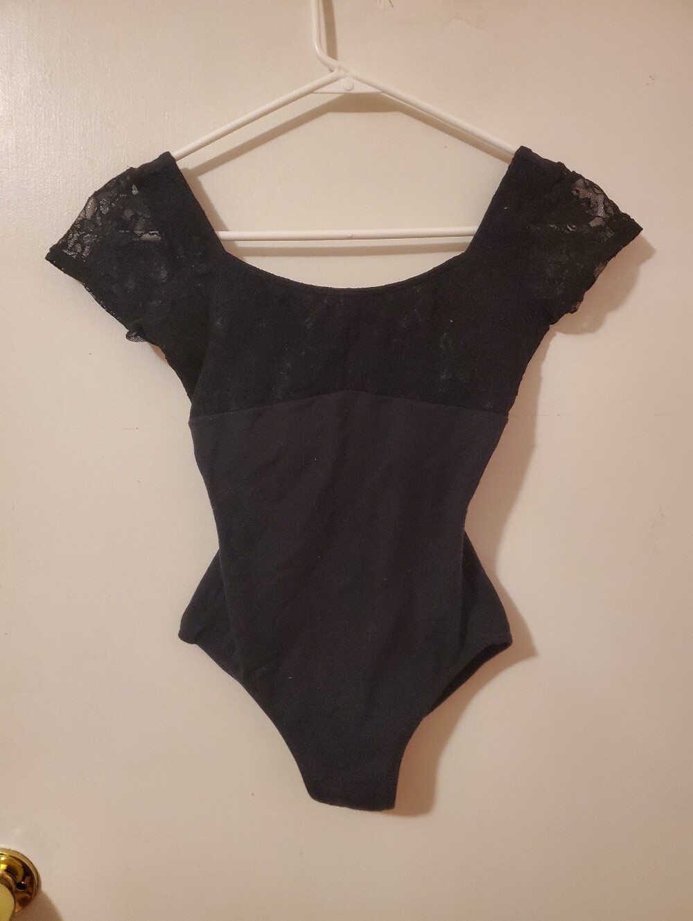 Prima Soft Black Lace Leotard with Cap Sleeves And Adjustable Pinch-Size M
